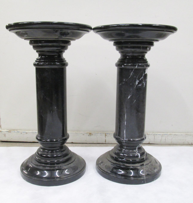 Appraisal: A PAIR OF BLACK ITALIAN MARQUINA MARBLE PEDESTALS both of