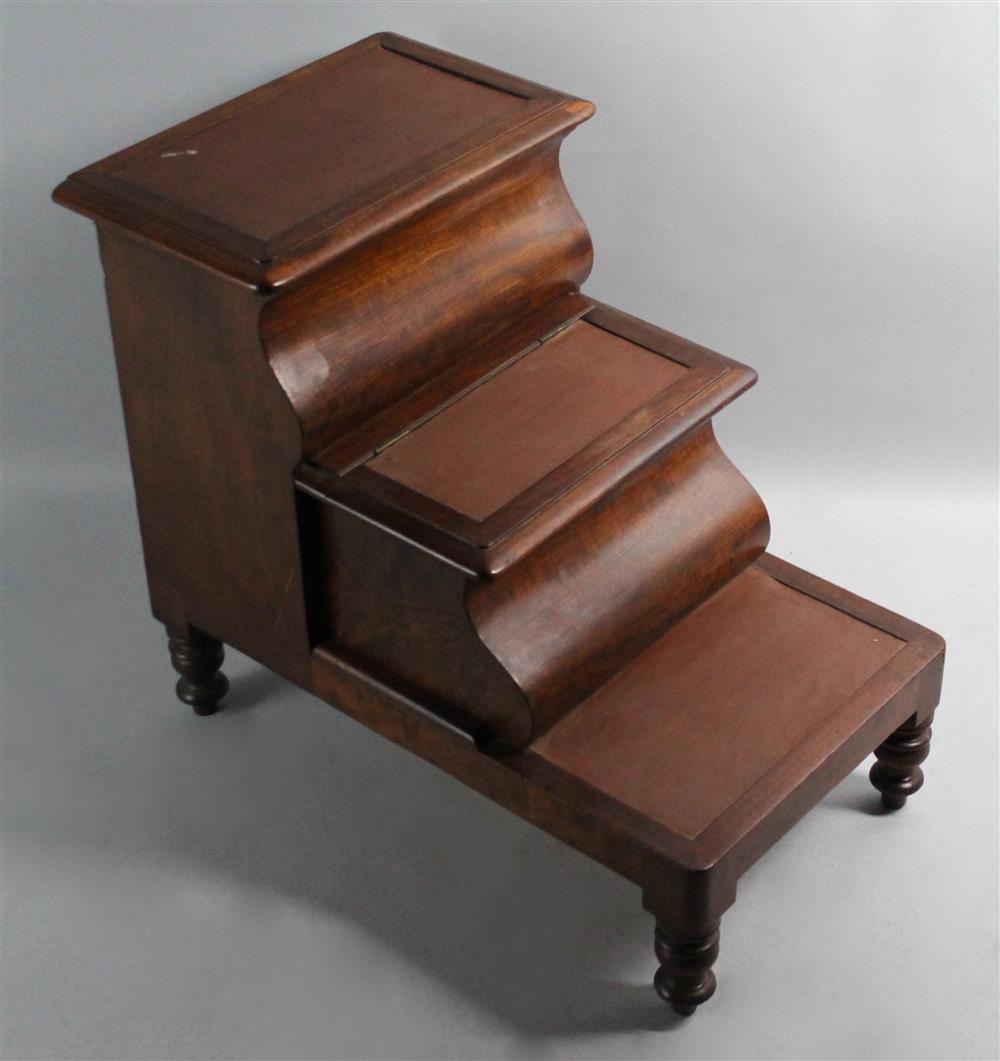 Appraisal: TH C MAHOGANY LIBRARY STEP STOOL having three steps each