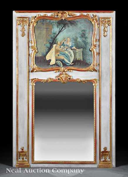 Appraisal: A French Rococo-Style Polychromed and Gilded Trumeau reserved with a