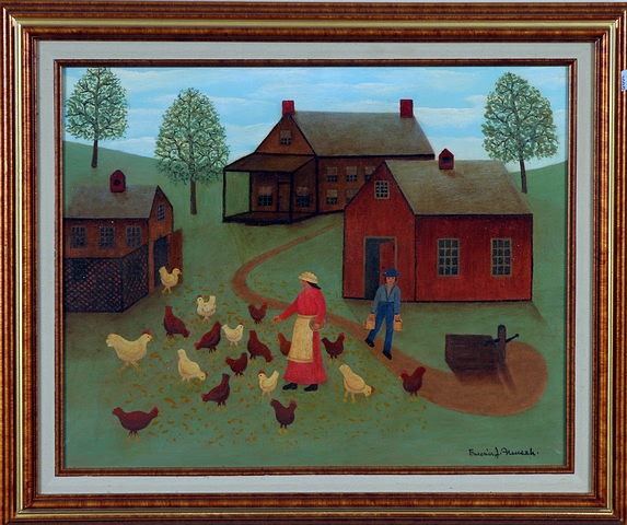 Appraisal: Feeding the Chickens oil on canvas x SLR Erwin J