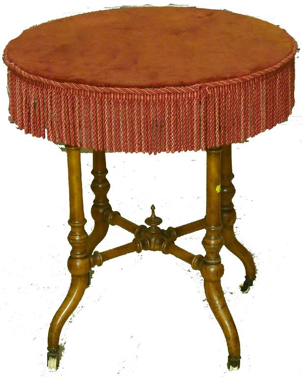 Appraisal: Victorian circular occasional gypsy table with a pink velvet upholstered