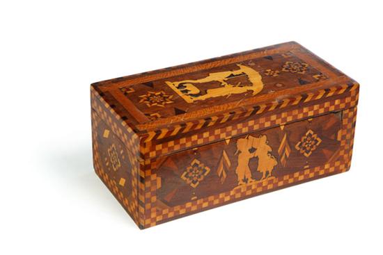 Appraisal: INLAID JEWELRY BOX American late th-early th century mahogany veneer