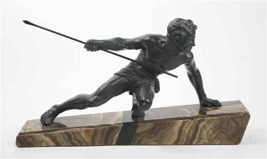 Appraisal: A Cast Metal Figure depicting a crouching hunter wearing a