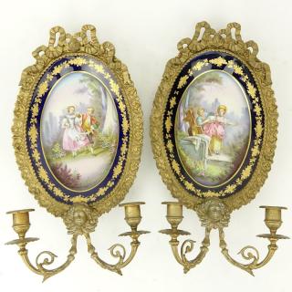 Appraisal: Pair French Sevres Style Gilt Bronze And Hand painted Porcelain