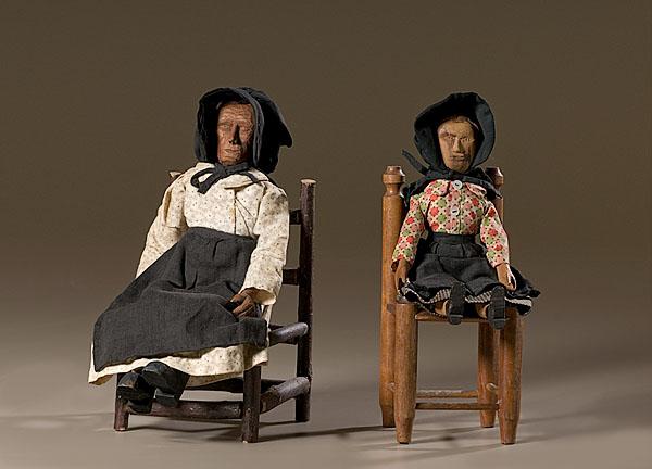 Appraisal: KENTUCKY FOLK ART DOLLS early th century carved pine Kentucky