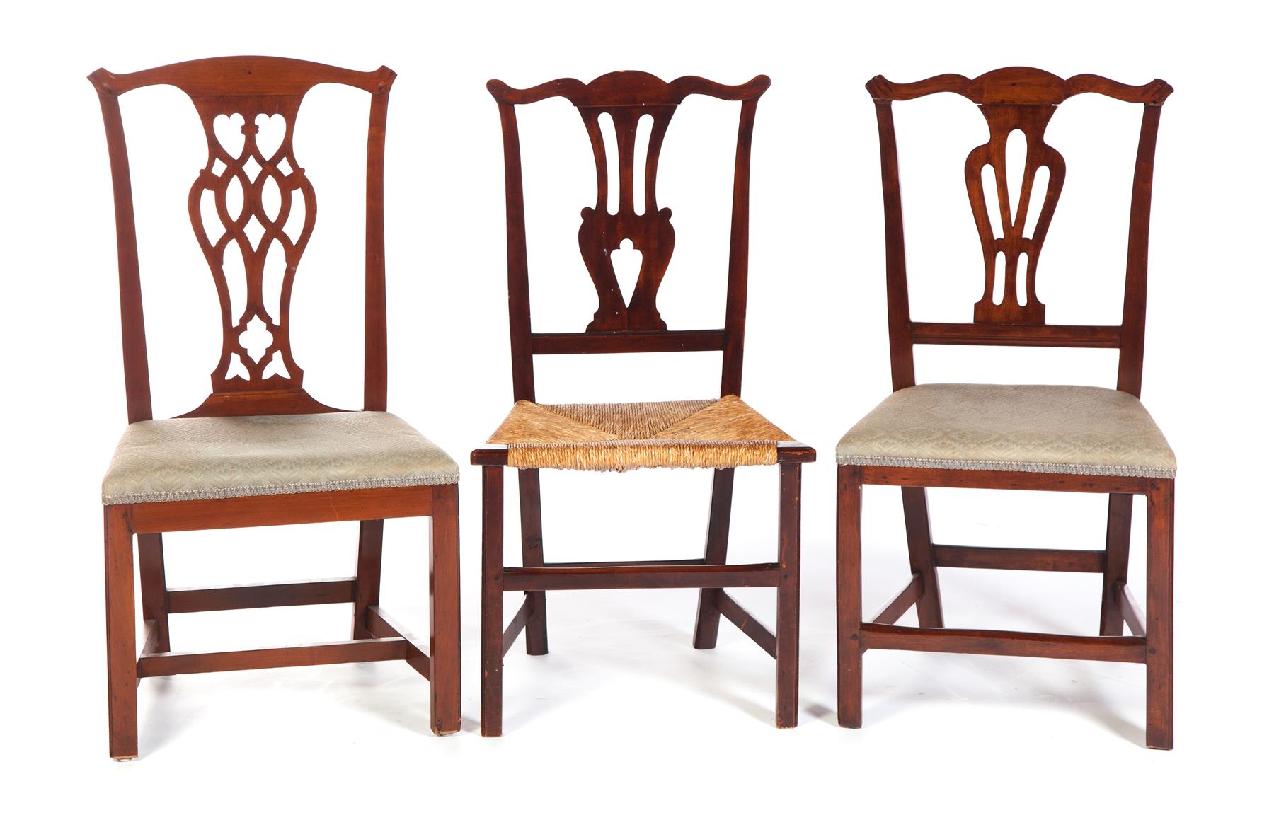 Appraisal: THREE NEW ENGLAND COUNTRY CHIPPENDALE CHAIRS Last quarter- th century