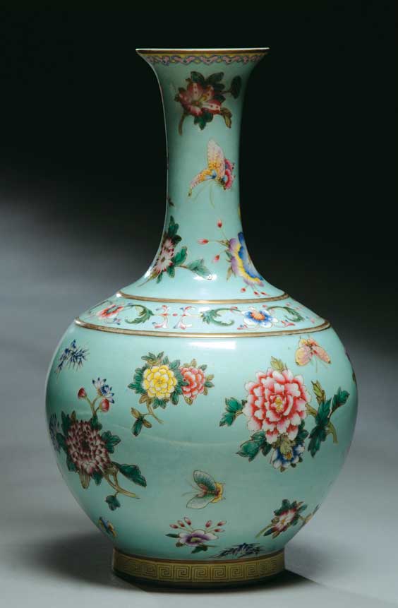 Appraisal: TURQUOISE GROUND PORCELAIN VASE Chinese probably Minguo Period enameled porcelain