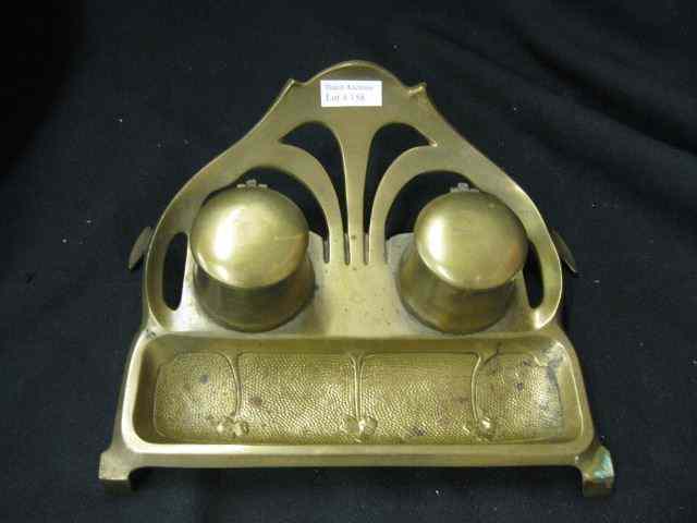 Appraisal: Brass Inkstand double well Arts Crafts style '' x ''