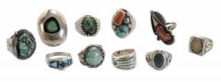 Appraisal: Group of Ten Silver Southwestern Rings one ring with blue-green