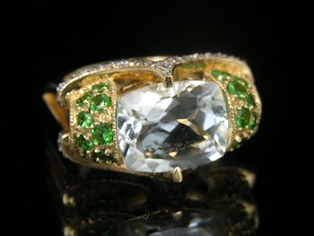 Appraisal: An Unusual Design Dinner Ring with Aquamarine Tsavorites and Diamonds