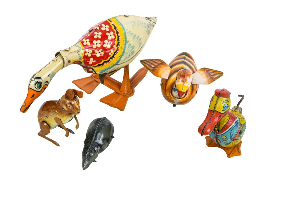 Appraisal: SIX ANIMAL TIN WIND UP TOYSincluding two Chien ducks a