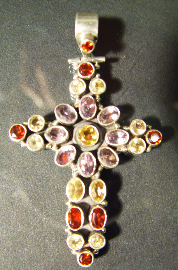 Appraisal: Silver and semi precious stone cross pendant