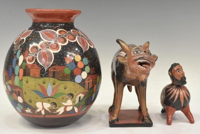 Appraisal: lot of Mexican Folk Art burnished pottery vase and figural