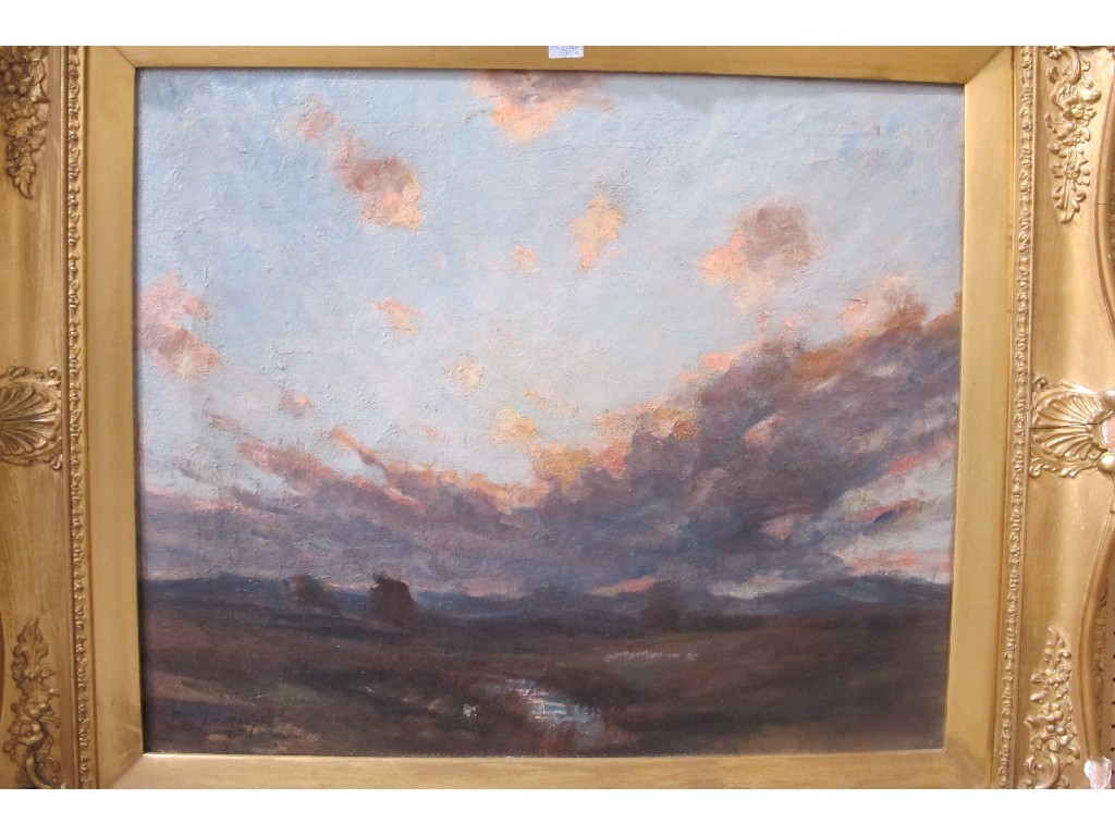 Appraisal: JOHN MAXTON Oil on canvas 'Sunset over a Moor' signed