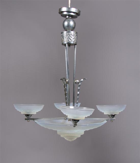 Appraisal: An Iridescent Glass and Aluminum Chandelier Height inches