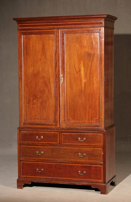 Appraisal: George III Style Harewood Crossbanded Mahogany Linen Press Circa In