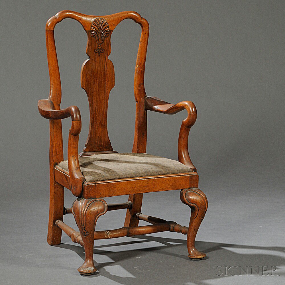 Appraisal: Queen Anne-style Walnut Child's Armchair late th early th century