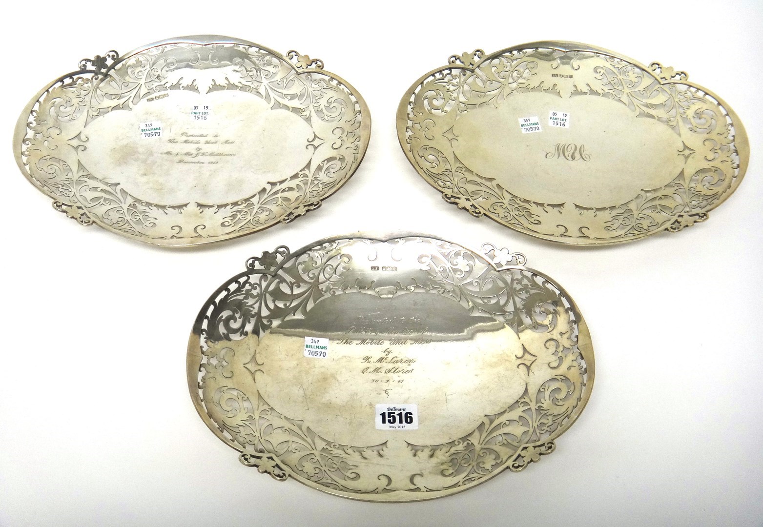 Appraisal: A group of three silver dishes of shaped oval form