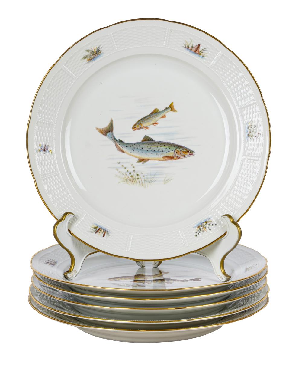 Appraisal: SIX NYMPHENBURG PORCELAIN PLATESeach decorated with a different fish specimen