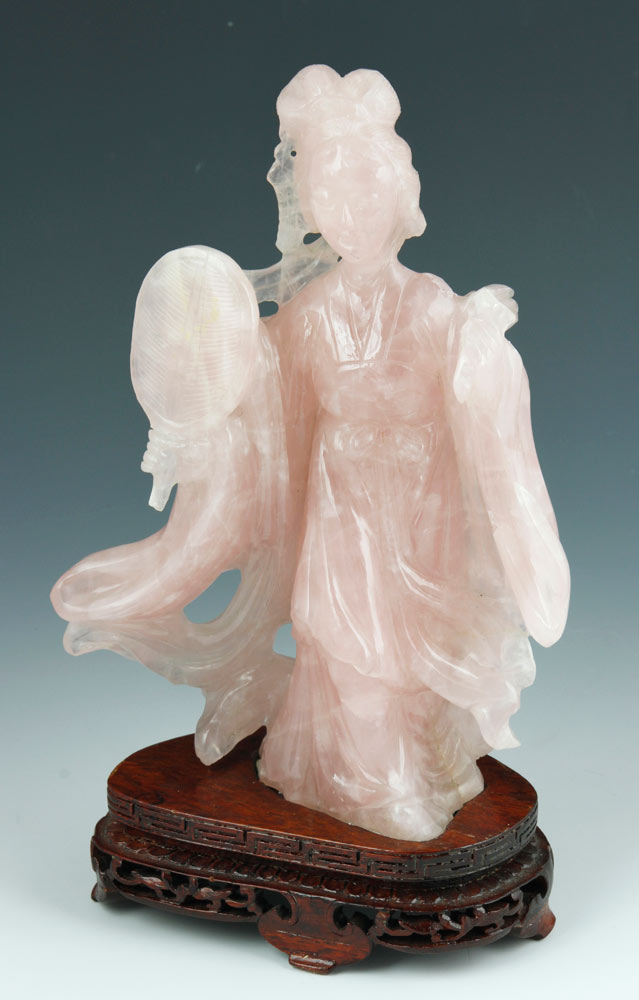 Appraisal: - Chinese Carved Pink Quartz Figure Chinese figure of a