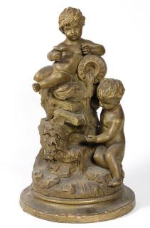 Appraisal: Rococo style terracotta figural group depicting putti in a naturalistic