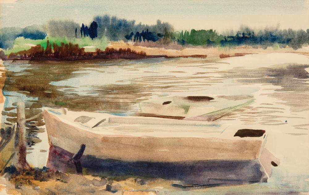 Appraisal: Karl Wolfe American Mississippi - Landscape with Tethered Boat watercolor