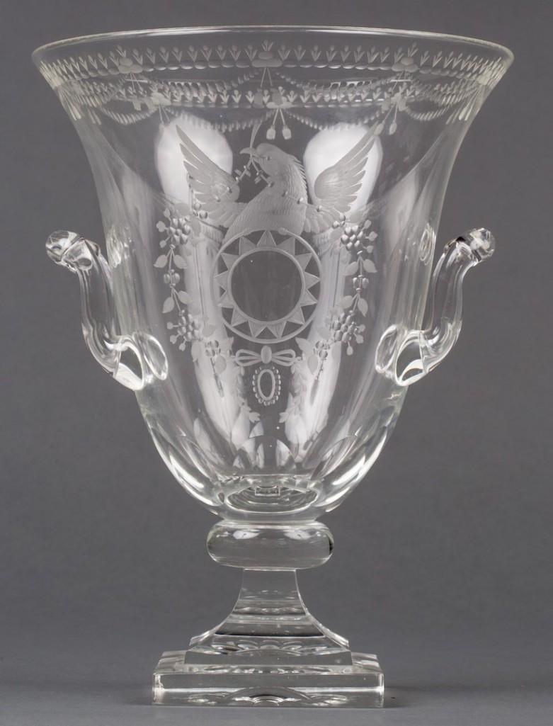 Appraisal: A STEUBEN CUT ENGRAVED STRAWBERRY MANSION VASE Frederick Carder design