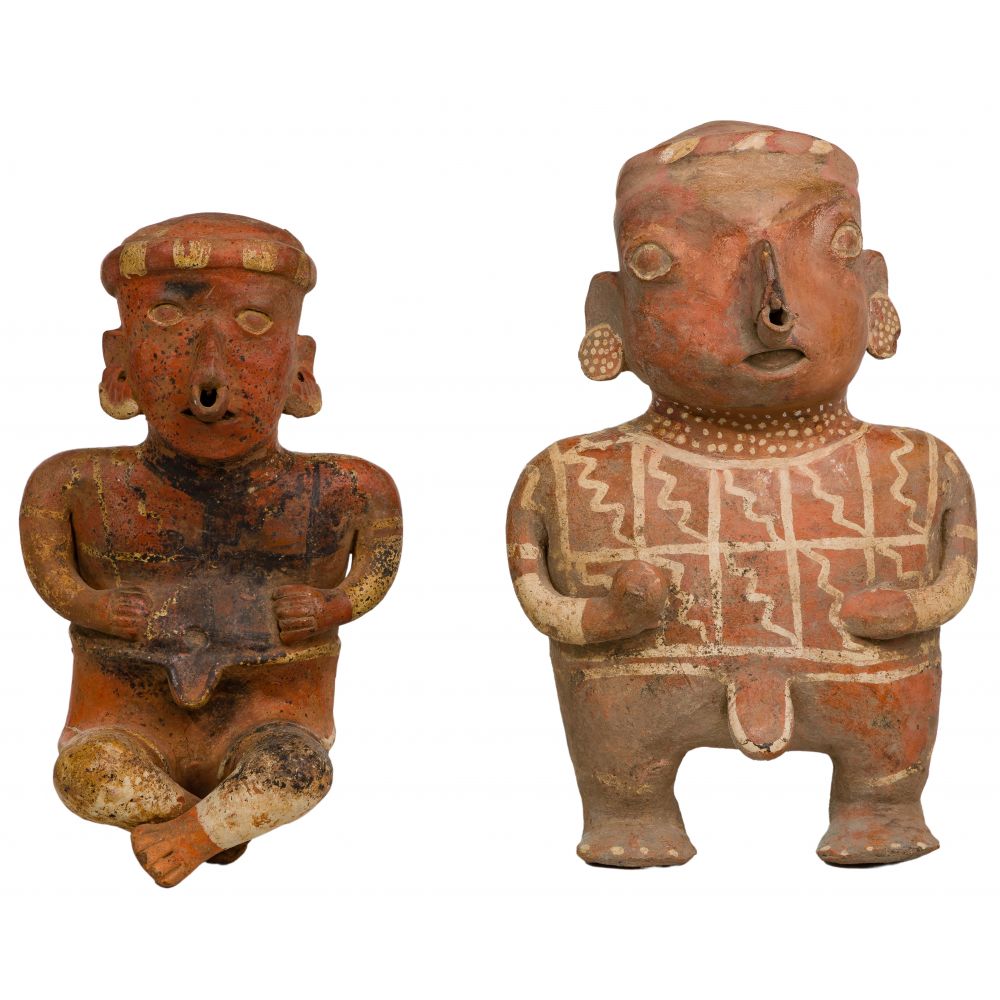 Appraisal: PRE-COLUMBIAN FIGURES male items sitting and standing having incised decorations