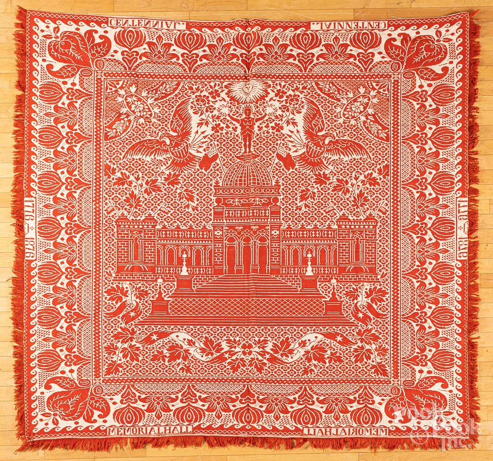 Appraisal: Red and white Centennial Memorial Hall coverlet Red and white