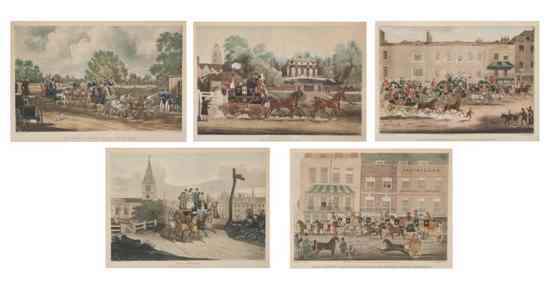 Appraisal: Five English Colored Engravings th century each depicting horse drawn