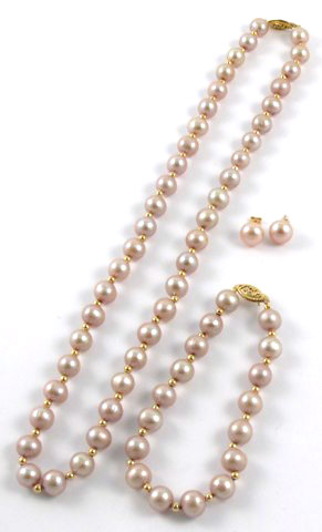 Appraisal: FOUR ARTICLES OF PEARL JEWELRY including a pink pearl necklace