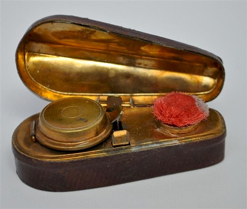 Appraisal: ANTIQUE FIGURAL TRAVELING INKWELL Antique Figural Violin Case Traveling Inkwell