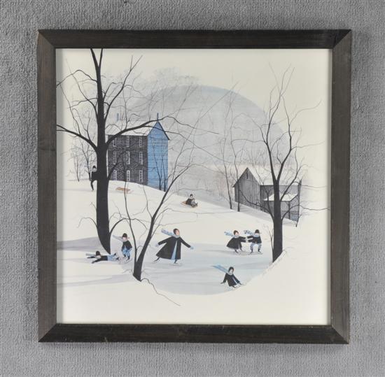 Appraisal: Moss P Buckley Lithograph of children sledding and skating Eight