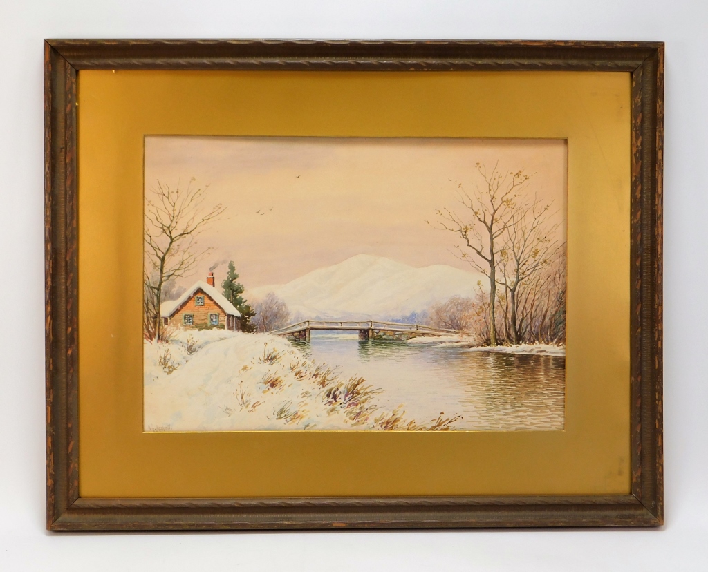 Appraisal: WILLIAM PASKELL WINTER RIVER LANDSCAPE PAINTING Massachusetts - Impressionist depiction