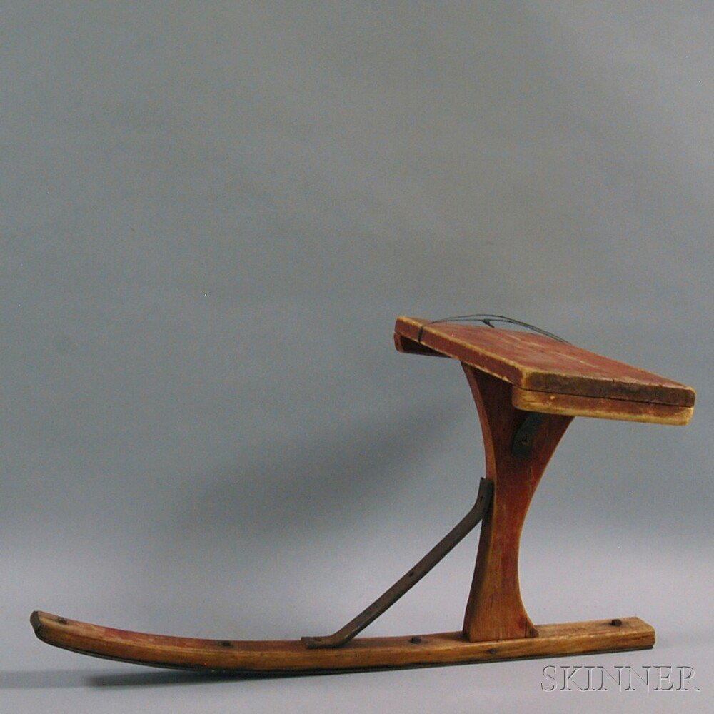 Appraisal: Red-painted Single Runner Sled early th century imperfections ht wd