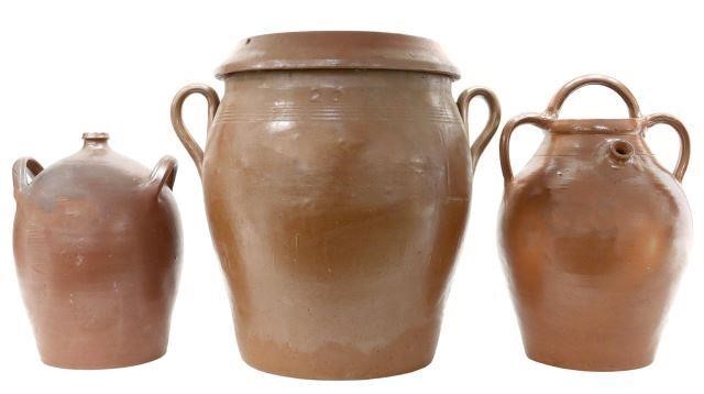 Appraisal: lot of French Provincial earthenware oil jugs and storage jar