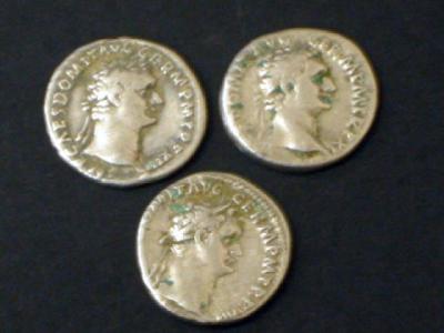 Appraisal: THREE DOMITIAN AUGUSTUS DENARII each with a different Minerva on