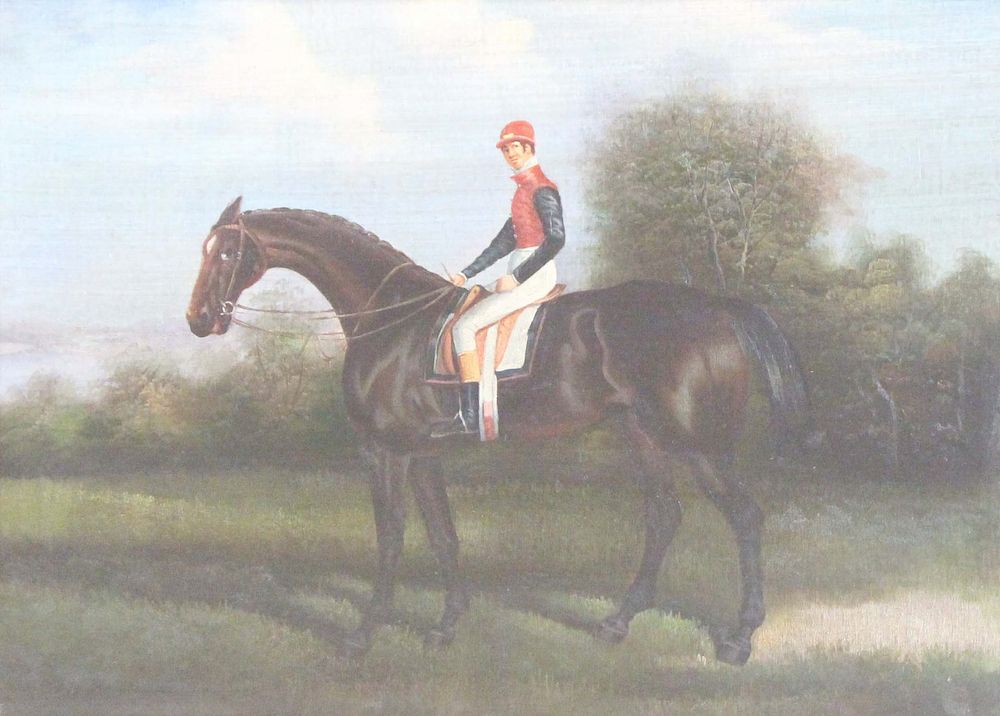 Appraisal: APPARENTLY UNSIGNED th CENTURY Oil on Board Horse and Jockey