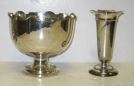 Appraisal: TWO PIECES BIRMINGHAM SILVER Mappin Webb pedestal bowl with shaped