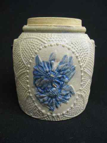 Appraisal: Blue White Stoneware Jar metal swing handle circa '' lacks