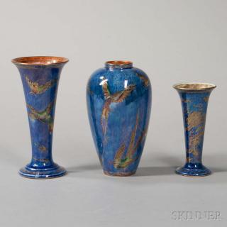 Appraisal: Three Wedgwood Lustre Vases England c each with mottled blue