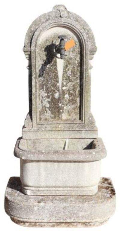 Appraisal: lot Cast stone garden fountain having arched back plate issuing