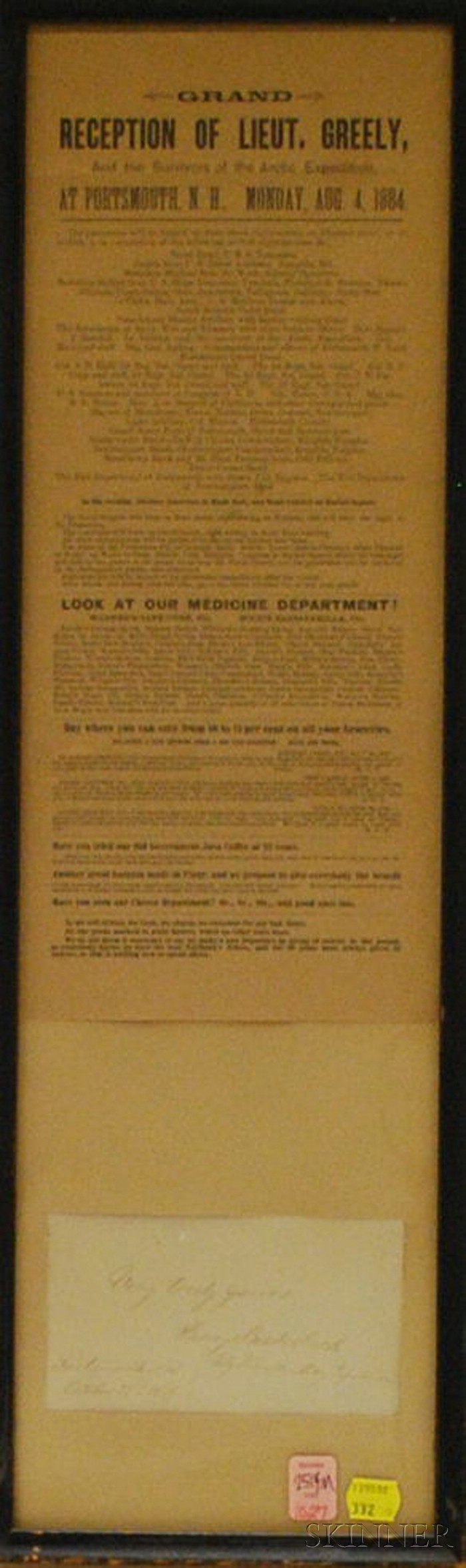 Appraisal: Framed Portsmouth New Hampshire Grand Reception Broadside of Lieut Greely