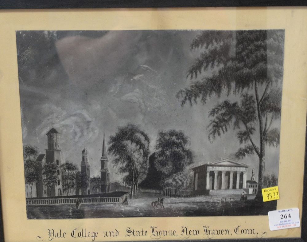 Appraisal: th C sandpaper drawing Yale College and State House New