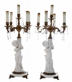 Appraisal: Pair Bisque Five Converted to Lamps French th century each