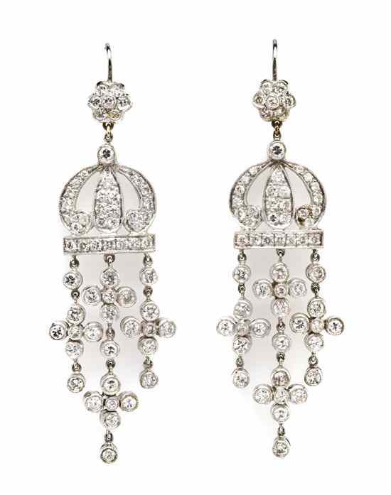 Appraisal: A Pair of Karat White Gold and Diamond Earrings containing