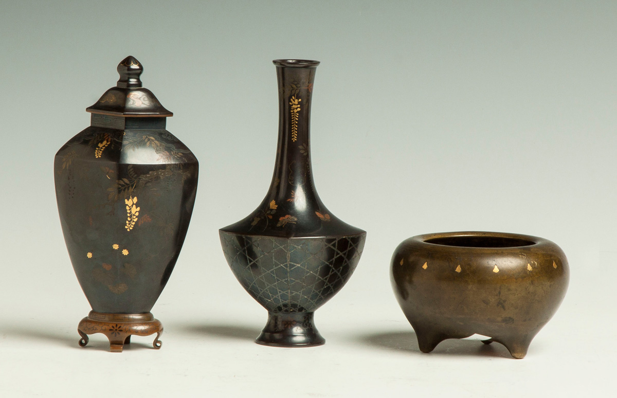 Appraisal: Chinese Bronze Footed Censor Inlay work