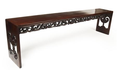 Appraisal: CHINESE CARVED HARDWOOD BENCH OR LOW TABLE LATE TH CENTURY