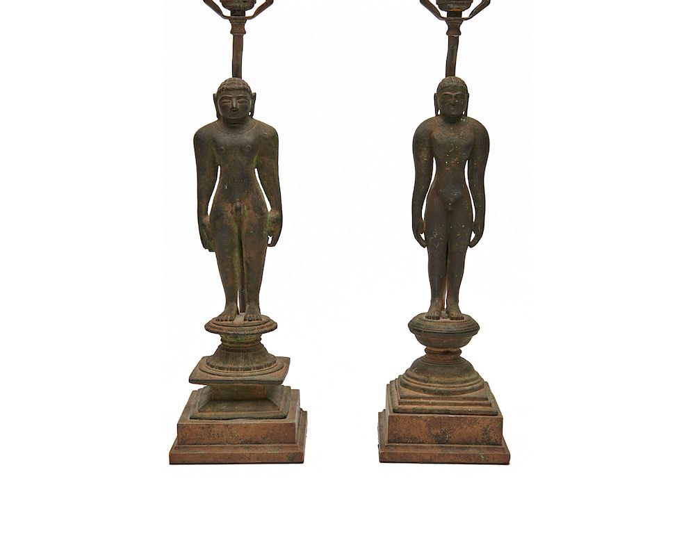 Appraisal: Two Complementary Indian Bronze Standing Male Figures Two Complementary Indian