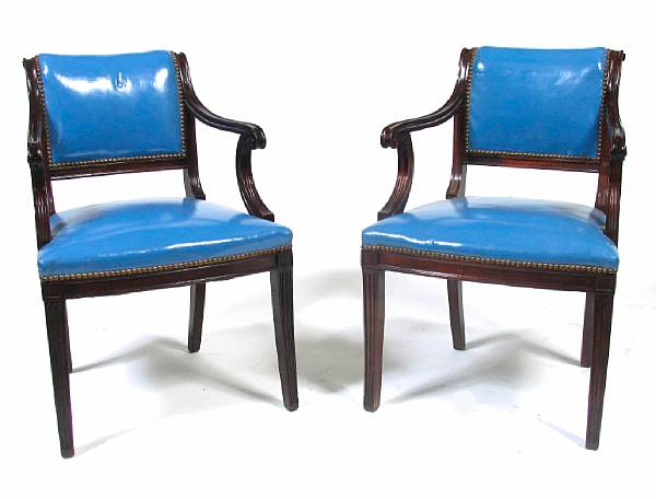 Appraisal: A set of eight Regency style upholstered leather dining chairs